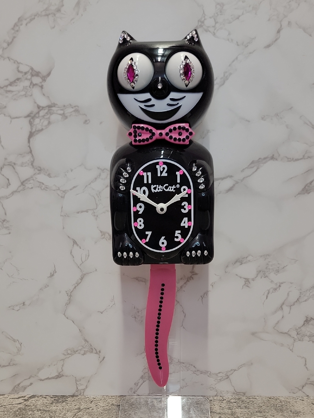 Jeweled Kit-Cat Klock clock SUPER RARE with pink bow tie & tail - Picture 3 of 10